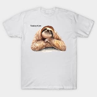 Sloth Thinking Of You Watercolor Hand Drawn T-Shirt